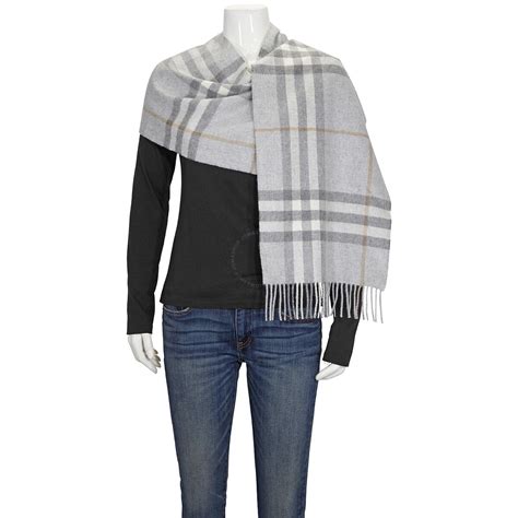 the classic check cashmere scarf burberry grey|Burberry reversible check cashmere scarf.